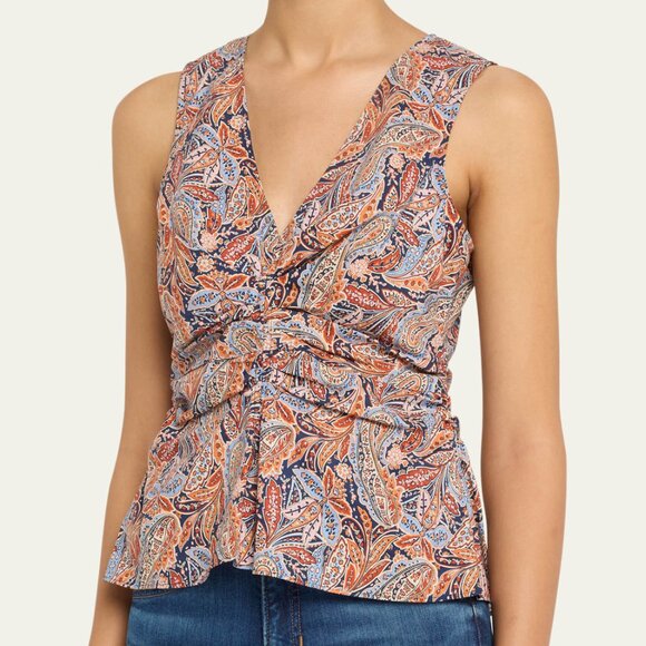 Veronica Beard Tops - NEW Veronica Beard Aiden Paisley Print Center Ruched Top SIZE 16